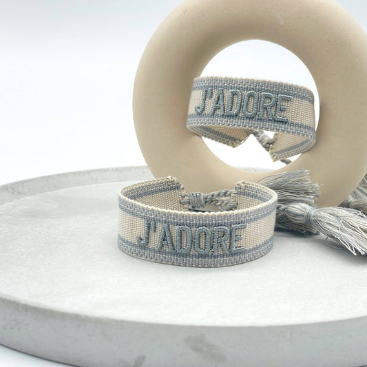 Bracelet message tissé et brodé « J'ADORE »