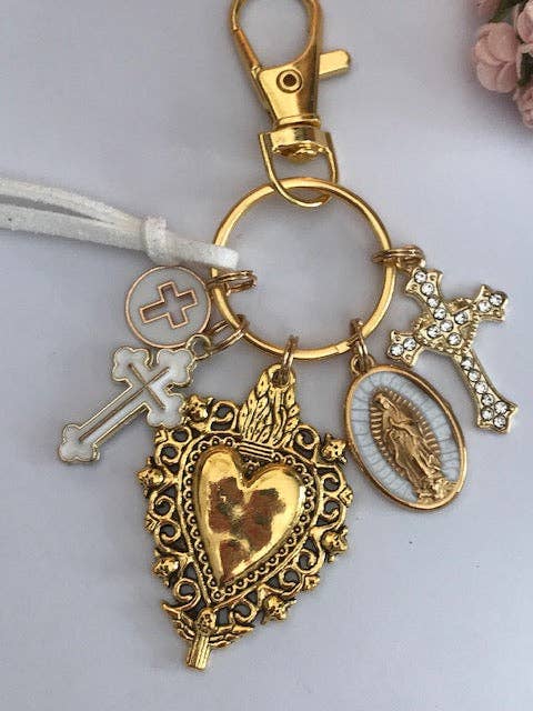 Porte-clés vierge Marie coeur sacré et croix