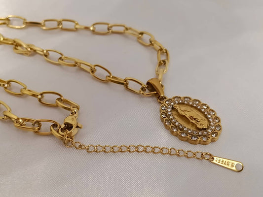 Collier Médaille vierge et chaîne épaisse en acier inoxydable PVD: Cadena+colgante