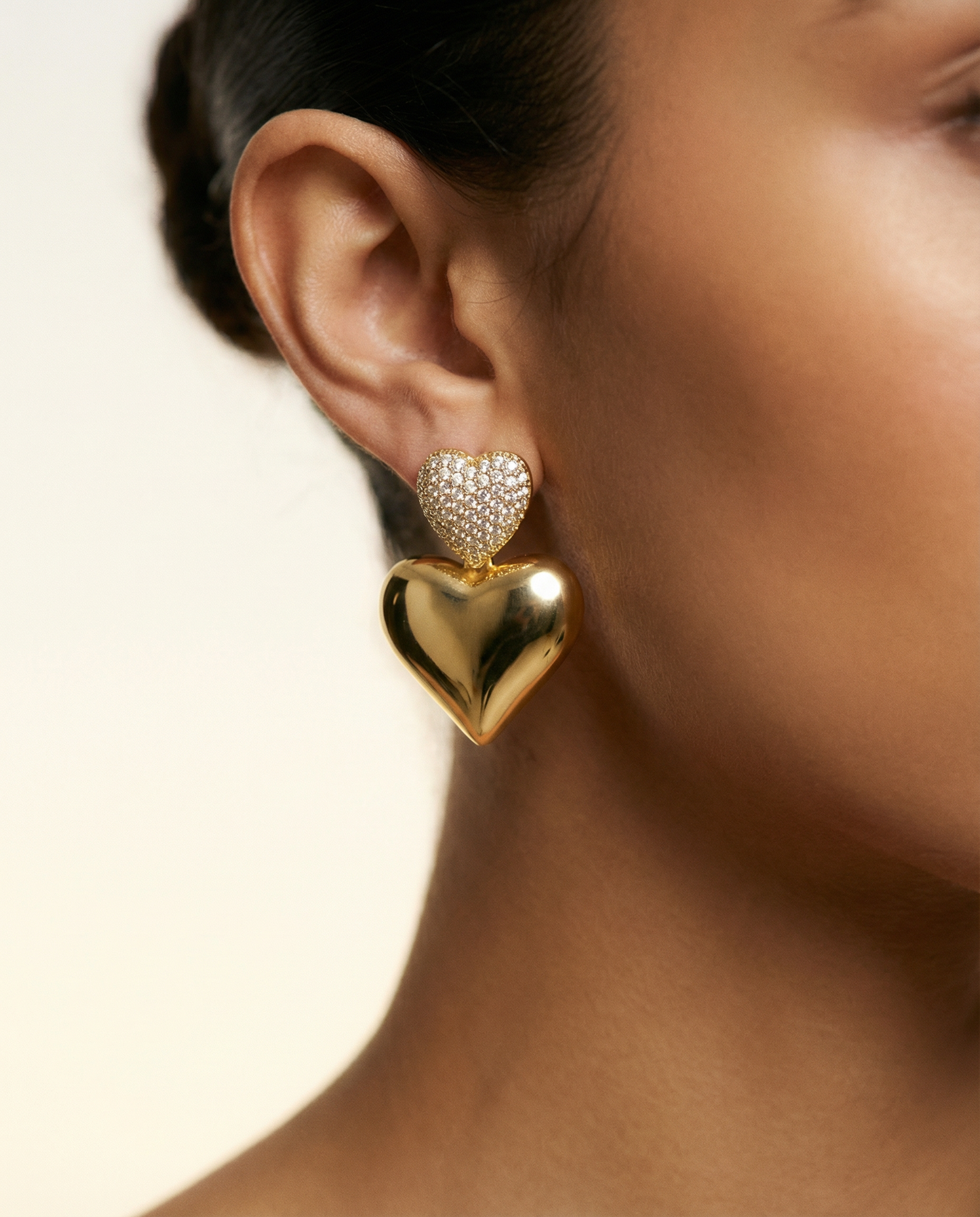 Boucles d'oreilles pendantes à double cœur