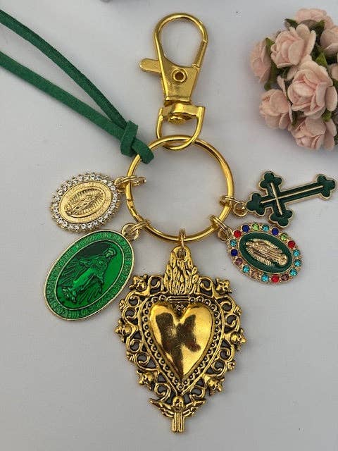 Porte-clés vierge Marie coeur sacré et croix