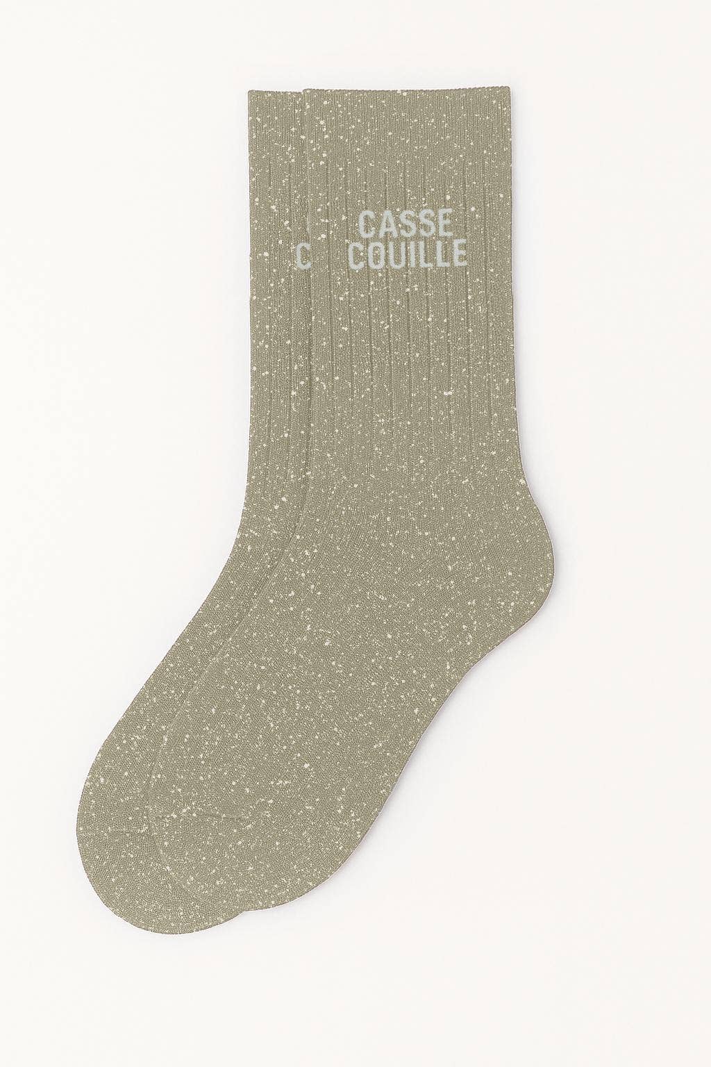 Chaussettes à Paillettes à Message "Casse Couille" Beige – photo 2 – Miss Cappuccino