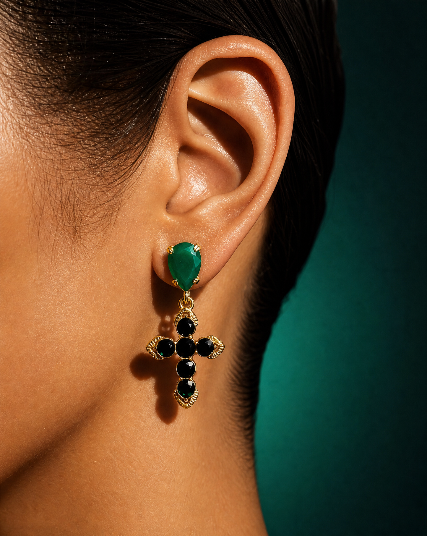 Boucles d'oreilles pendantes en croix | Zircon en pierre naturelle fait main: Jade