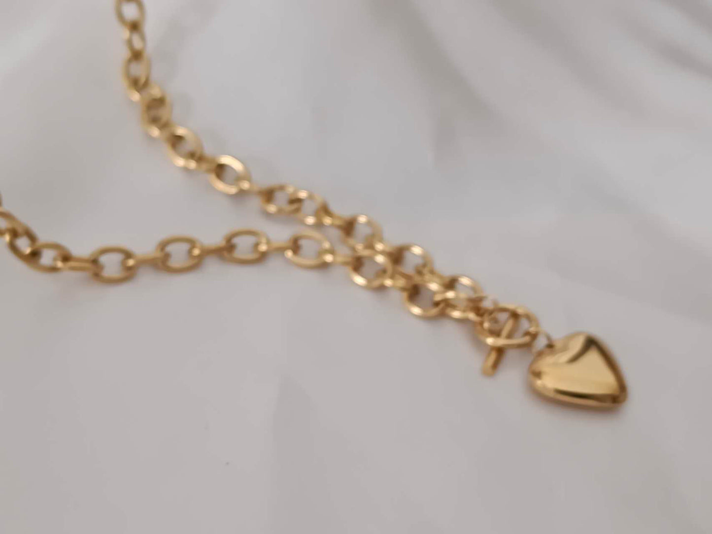 Collier épais cœur en acier inoxydable plaqué or 18K: Chaîne+pendentif