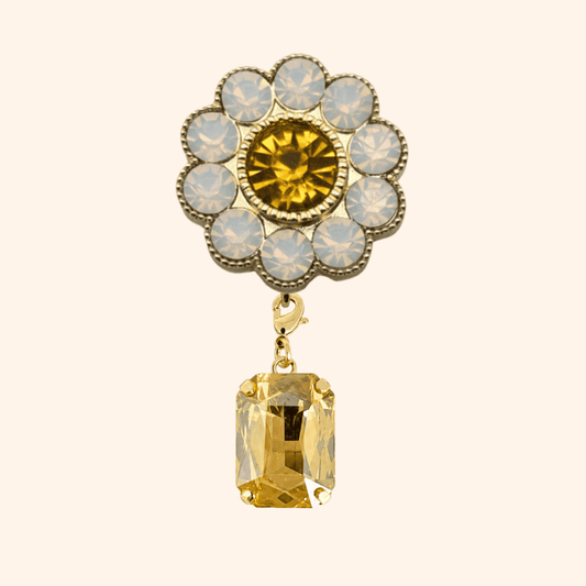 Bijou de bouton fleur de fraisier vintage et sa pampille citrine – photo principale – Miss Cappuccino
